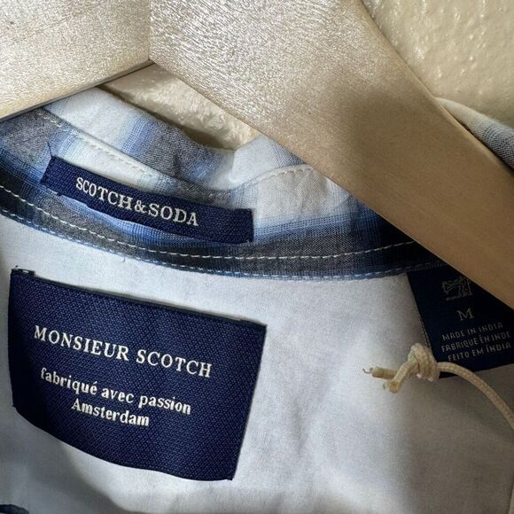 Scotch & Soda Shirt Mens Medium Blue Button Up Plaid Long Sleeve Classic Fit New - Picture 5 of 12